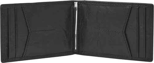 Miniatura 2 de Fossil Cartera de cuero delgada minimalista con clip para dinero plegable con bolsillo frontal para hombre