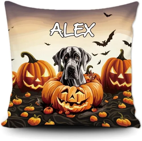 Miniatura 18 de Funda de almohada personalizada de Halloween, diseño de perro Golden Retriever, calabaza, cachorro inteligente, funda de cojín decorativa de lona 34