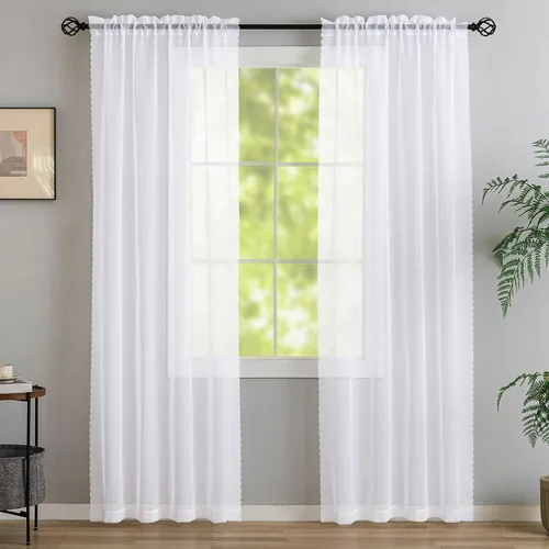 Miniatura 57 de Cortinas para ventana cortinas blancas traslúcidas de 90 pulgadas de largo, 2 paneles de cortinas de tul, paneles de ventana para cortinas de Blanco