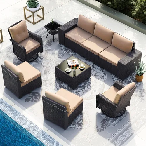 Miniatura 38 de Gotland Juego de muebles de patio de 8 piezas con mesa con fogón, muebles de ratán para exteriores para todo tipo de clima con respaldo alto de 2