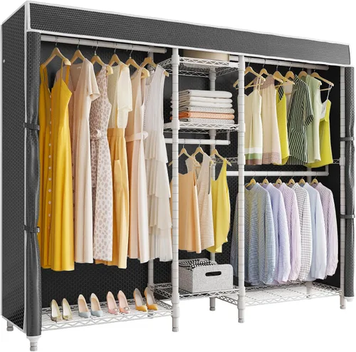 Miniatura 9 de VIPEK Classic V6C - Perchero de alambre resistente de 5 niveles, tamaño grande, ropa de metal negro con cubierta de tela Oxford, 70.1 pulgadas