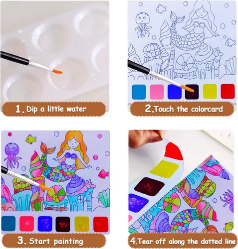 Miniatura 3 de JUNQIU Libros para Colorear con Acuarelas para Niños de 4-8 Años, Libro de Pintura con Acuarelas de Bolsillo para Niños Pequeños, Artes y Sueño