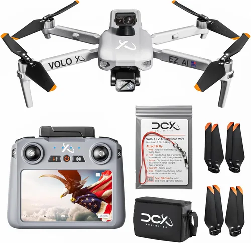DCX Volo X EZ AI Drones – Drones con cámara para adultos 4k Control de vuelo asistido por IA – Drone aprobado por la FAA cámara 4k, evitación de