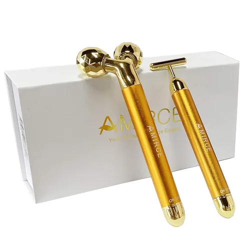 Rodillo masajeador de cara Rodillo dorado 3D Rodillo facial eléctrico y rodillo facial en forma de T Kit masajeador Rodillos faciales