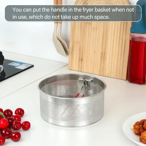 Miniatura 6 de Cesta para freír, cesta redonda de acero inoxidable con mango de silicona largo y extraíble resistente al calor para freír papas fritas, pollos