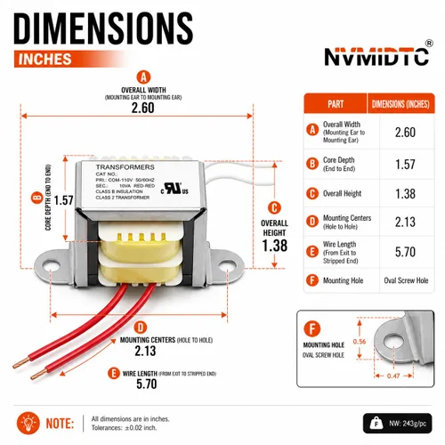 Miniatura 3 de Transformador de 24 V 10 VA, certificado UL (E477055) Transformadores de control reductor de 120 V a 24 V CA, 12% menos de calor para audio