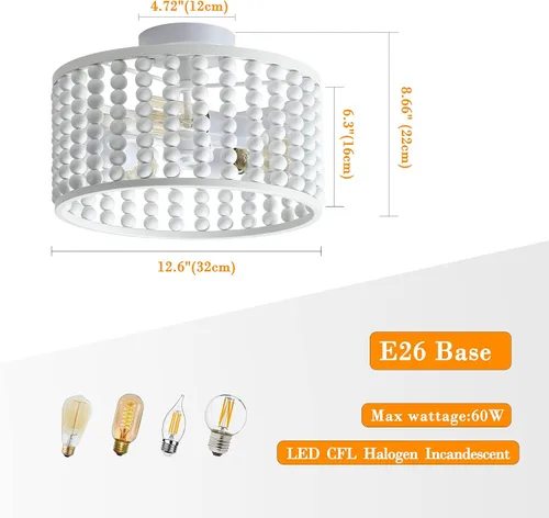 Miniatura 3 de tewei Candelabro de Cuentas de Madera, Accesorio de Luz de Techo Semi Empotrado Estilo Boho para Cuarto de Bebé, Candelabro Rústico de 3 Luces