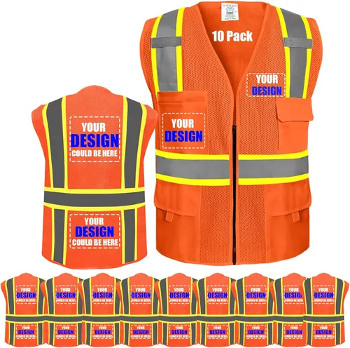 Miniatura 21 de BeautyWill Chaleco de seguridad personalizado Logo Clase 2 Chaleco reflectante de alta visibilidad con bolsillos Ropa de trabajo de construcción