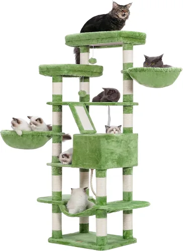 Miniatura 24 de Heybly Árbol para Gatos, Torre para Gatos Multinivel de 68 Pulgadas para Gatos de Interior, Condominio para Gatos con 2 Perchas de Felpa Ensanchadas