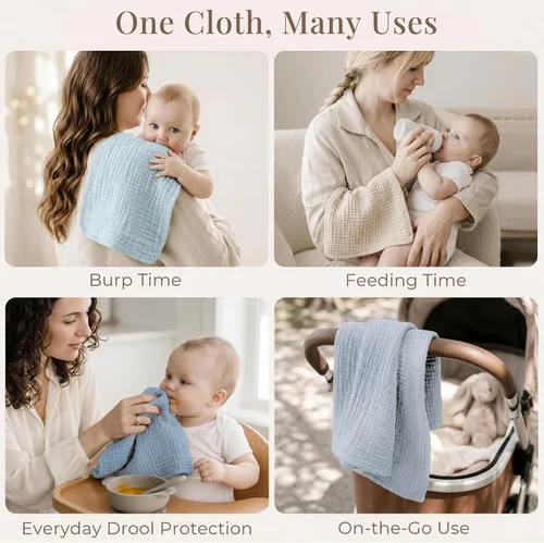 Miniatura 3 de Konssy - Juego de paños de muselina para eructos de bebé, unisex - 7 unidades de ropa para eructos suave 100% algodón para recién nacidos, bebés