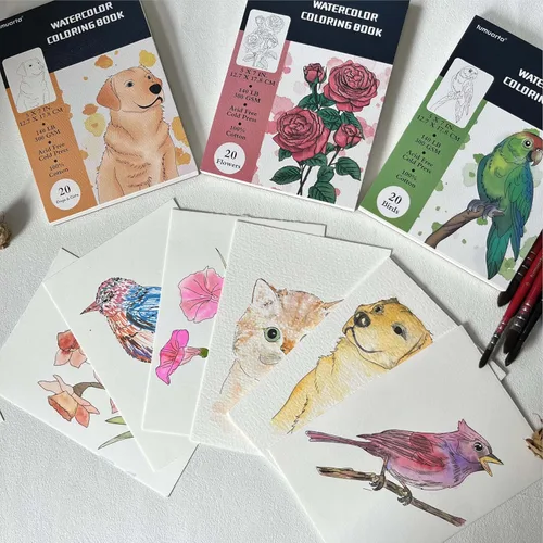 Miniatura 7 de tumuarta Libro para colorear de acuarela, 20 diseños únicos, 5 x 7 pulgadas, 100% algodón, 300 GSM, 140 libras, prensa en frío, papel de acuarela
