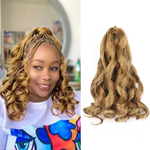 Miniatura 27 de Cabello rizado francés trenzado de 10 pulgadas, color 4, cabello rizado preestirado, 8 paquetes de trenzas de ganchillo de rizo francés para trenzas