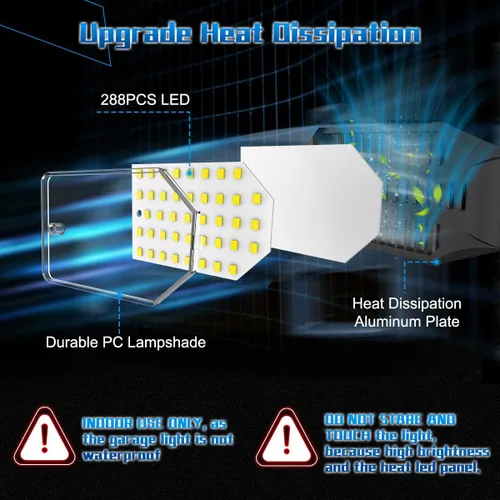 Miniatura 4 de Luz de Garaje – Bombilla de garaje súper brillante de 15000LM, equivalente a 150 W, rosca E26 con 6 paneles deformables, 6500K, luces LED de taller