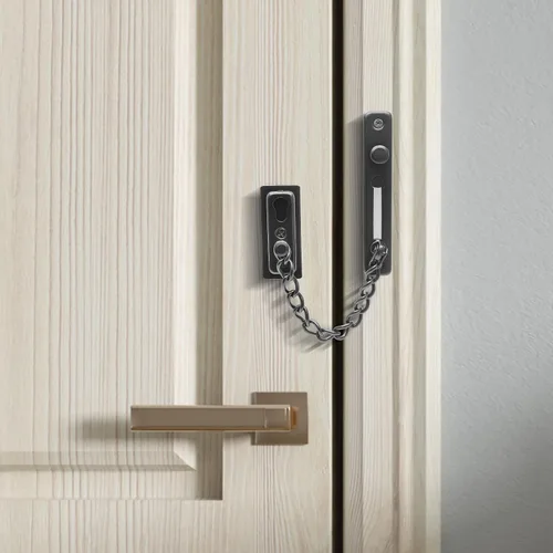 Miniatura 7 de Bonsicoky Paquete de 2 cerraduras de cadena de puerta con resorte, protector de cadena de seguridad de acero inoxidable, cerradura de prensa Negro