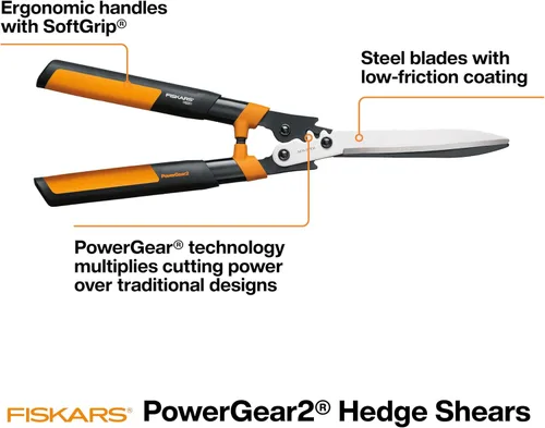 Miniatura 4 de Fiskars Tijeras de setos de 23 pulgadas, cortasetos con tecnología PowerGear2 que multiplica la potencia para menos esfuerzo, tijeras de jardín