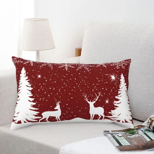 Miniatura 4 de Funda de almohada de invierno con diseño de copo de nieve de Navidad, fundas de almohada lumbares de alce, fundas de cojín rectangulares decorativas