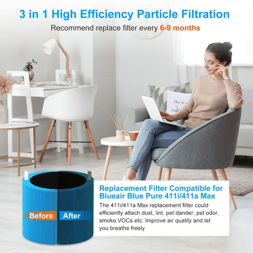 Miniatura 4 de Filtro de repuesto 411i/411a Max compatible con Blueair Blue Pure (no para 411/411Auto y mini/411+), potente filtro de partículas de polvo y filtro