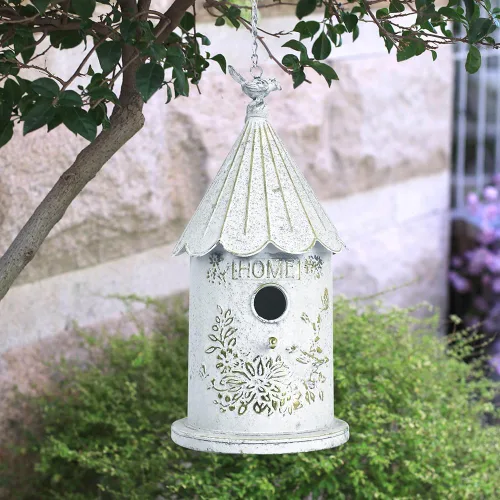 Miniatura 7 de Casas de pájaros colgantes de metal para exteriores, casitas de pájaros para exteriores, nido de pájaros único para pájaros azules, pajarillos