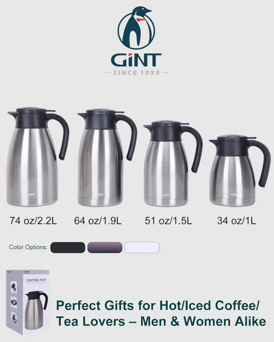 Miniatura 9 de GiNT Jarra térmica de café en acero inoxidable de 51 onzas con tapa / Jarra térmica de doble pared al vacío / 12 horas de retención del calor