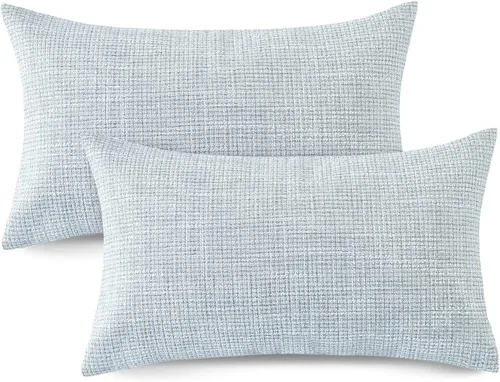 Miniatura 8 de OTOSTAR - Juego de 2 fundas de almohada de lino decorativas, fundas cuadradas para cojines, 16x24 pulgadas para decoración del hogar, sofá, Azul