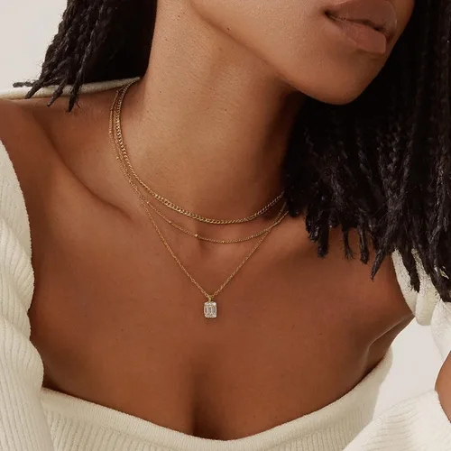 Miniatura 3 de KissYan Collares de diamantes para mujer, delicados, chapados en oro de 14 quilates, con circonita cúbica en capas, collar de cadena simple
