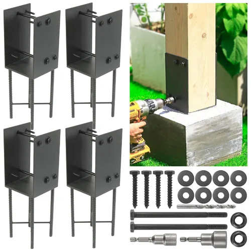 Miniatura 13 de 4"x4" (Real 3.5"x3.5") Soporte de poste en U de acero inoxidable, anclaje de poste para hormigón húmedo, soporte de base de poste resistente