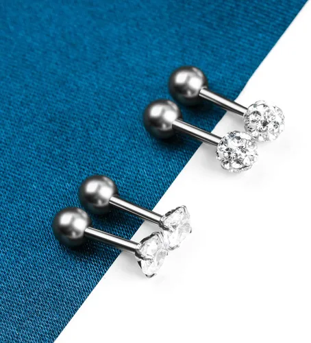 Miniatura 4 de Juego de 10 aretes de 0.56 oz, aretes de bola con cierre de tornillo, aretes de tuerca para cartílago de hélix, barra con incrustaciones