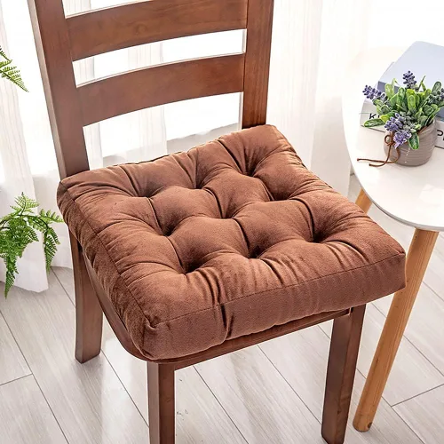 Miniatura 5 de Cojín de terciopelo suave para silla, cojín cuadrado grueso para oficina, comedor, cocina, reduce la presión, lavable (negro, 16 x 16 pulgadas)