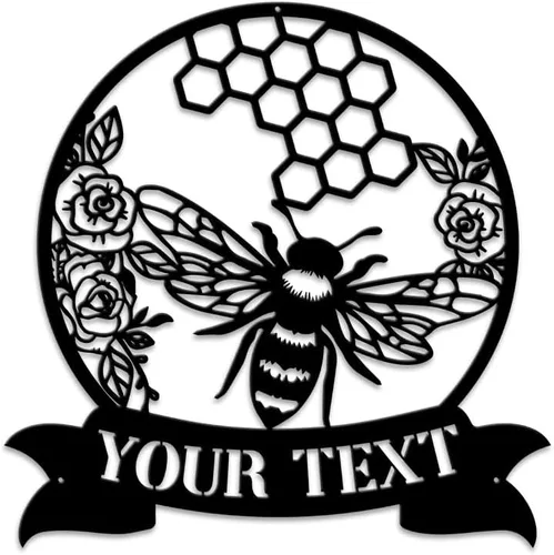 MeMate Letrero de jardín para personalizar, letrero de granja de abejas, letrero de metal con nombre personalizado para amantes de las abejas,