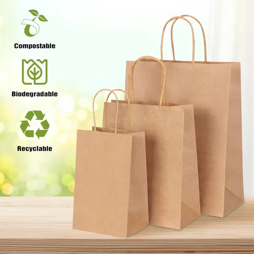 Miniatura 3 de Moretoes 150 bolsas de papel marrón (8/10/12.6 pulgadas), 50 bolsas de regalo de papel kraft con asas a granel, varios tamaños para pequeñas