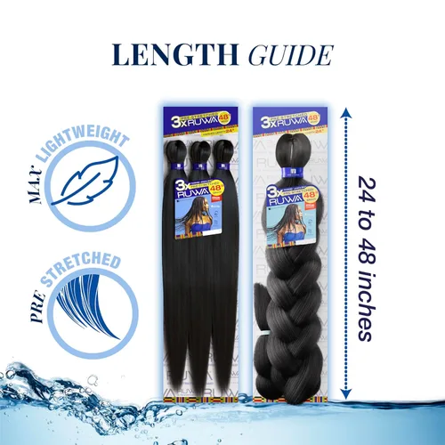 Miniatura 9 de Sensationnel Ruwa - Cabello trenzado preestirado, 3 x 48 pulgadas, repelente al agua, kanekalon, de secado rápido, sintético, sin picazón