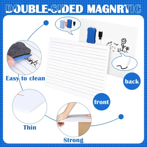 Miniatura 3 de Seajan Paquete de 12 pizarras blancas magnéticas pequeñas de 9 x 12 pulgadas, incluye 12 mini pizarra magnética de doble cara, 12 borradores secos