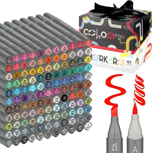 Marcadores de alcohol, punta de pincel – 121 colores marcadores artísticos con pincel y cincel doble punta para artistas, bocetos para colorear para