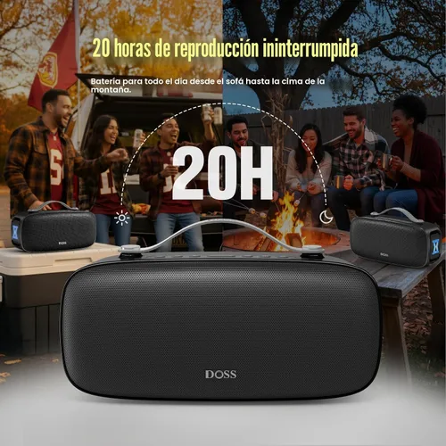 Miniatura 4 de DOSS Extreme Boom Pro D300 Altavoz Bluetooth, sonido estéreo inmersivo de 80 W, ecualizador profesional de 3 modos, tiempo de reproducción de 20