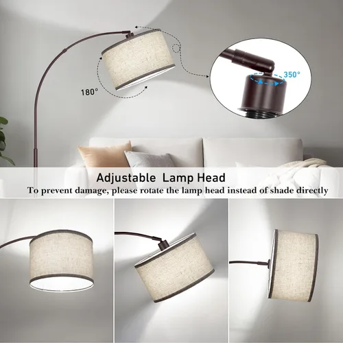 Miniatura 2 de Lámpara de pie para sala de estar, lámpara de pie de arco con cabezal de lámpara ajustable, lámpara de pie de poste alto con interruptor de pedal