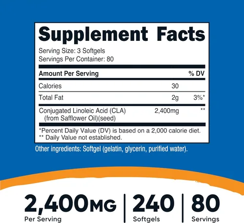 Miniatura 2 de Nutricost CLA (ácido linoleico conjugado) 2,400 mg, 240 cápsulas blandas - Sin gluten, sin OMG, 800 mg por cápsula blanda