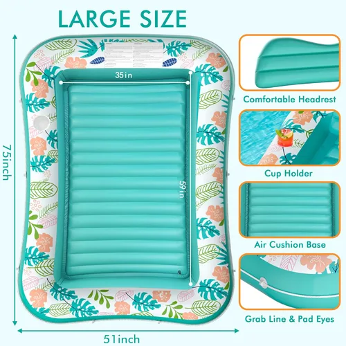 Miniatura 7 de stonful - Flotador inflable para piscina de 75 x 51 pulgadas, flotadores de piscina para adultos con almohada y soporte para tazas, 4 en 1, cama