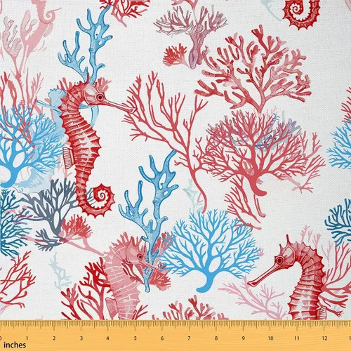 Feelyou The Yard, tela de tapicería de caballito de mar para sillas, tela coral temática de criaturas oceánicas por The Yard, tela decorativa de