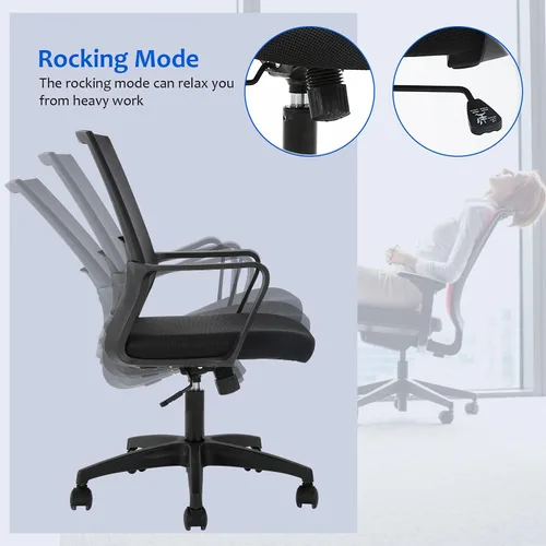 Miniatura 7 de FDW Silla de escritorio ergonómica de malla para computadora, de media espalda, con descansabrazos, giratoria, ajustable, soporte lumbar, Negro