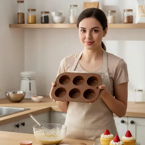 Miniatura 2 de Juego de 2 moldes de silicona para magdalenas para hornear, molde de cupcake antiadherente de tamaño regular, molde de muffin de silicona de 6 tazas