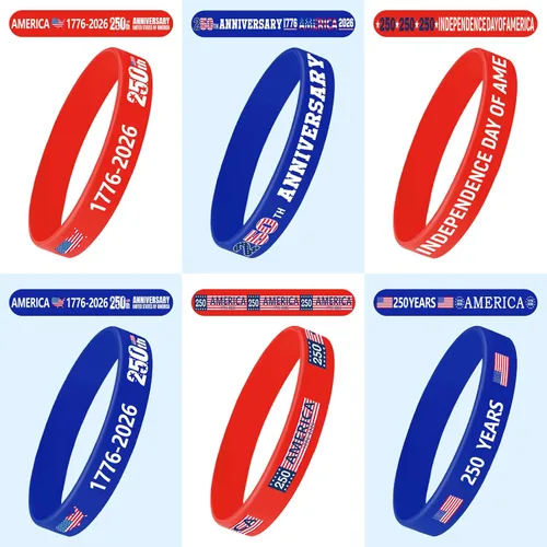 Miniatura 2 de JUNEBRUSHS 42 pulseras de silicona para el 250 aniversario, pulseras patrióticas, color rojo, blanco y azul, para celebración de aniversario de 250