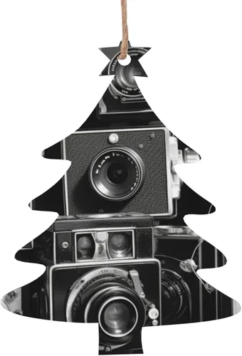 Miniatura 12 de Christmas Wooden Ornaments Retro Cool Camera Collection Xmas Tree Hanging Bell Shape Christmas Hanging Decoration for New Year Holiday Party Decor 2