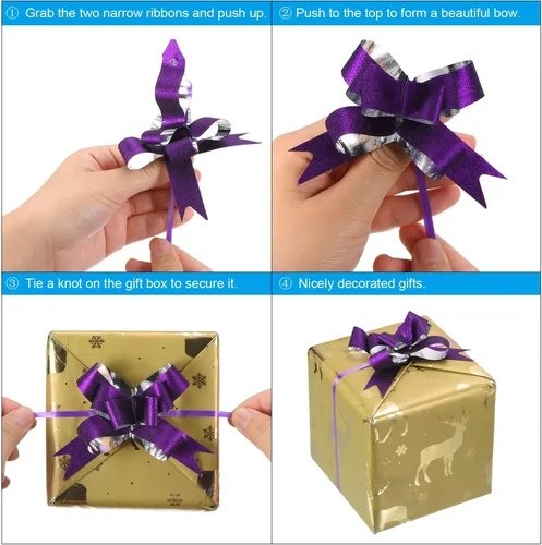 Miniatura 5 de PATIKIL Cinta de lazos de 2 pulgadas, paquete de 40 lazos decorativos para bodas, fiestas, cumpleaños, decoración en tono dorado