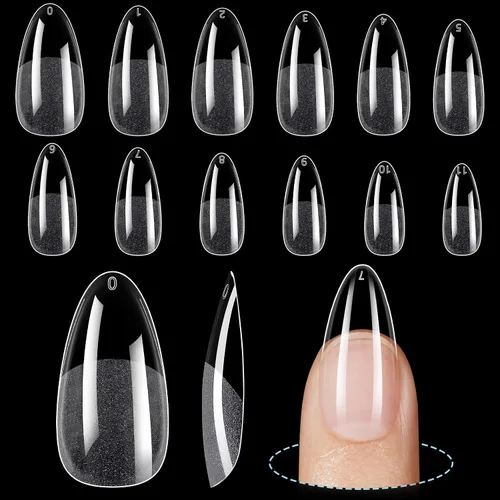 Miniatura 21 de TOMICCA Puntas de uñas de almendra extra cortas, 192 unidades, 12 tamaños, puntas de uñas cortas de cobertura completa, uñas acrílicas transparentes