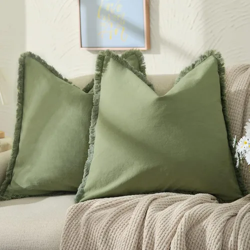 Miniatura 15 de ZWJD Juego de 2 fundas de almohada de 16 x 16 pulgadas, color beige, con flecos, de algodón, decorativas, cuadradas, para sofá, cama, sala de estar