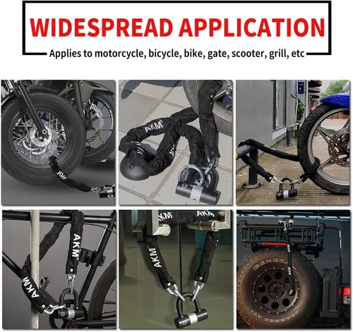 Miniatura 6 de AKM Candado de cadena para bicicleta de 47.2 in/4 pies, resistente, duradero, 0.472 in de grosor, antirrobo, cadena de bicicleta con 4 teclas