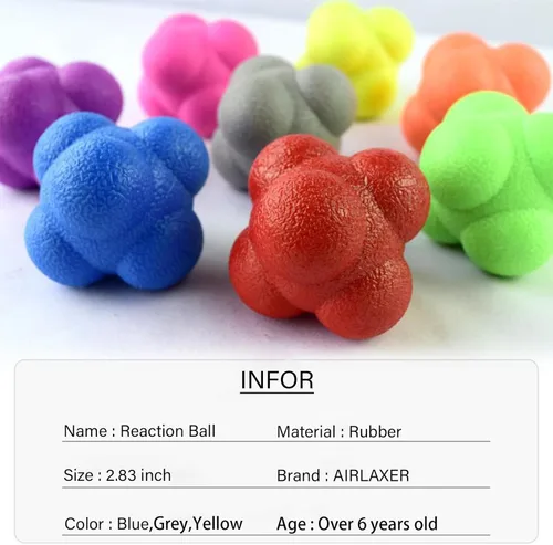 Miniatura 5 de AIRLAXER Bola de reacción, bola refleja para entrenamiento de coordinación ojo-mano, 2.83 pulgadas, paquete de 3 unidades, azul, amarillo, gris