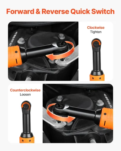 Miniatura 3 de VEVOR Llave de trinquete inalámbrica, accionamiento de 3/8 pulg., 240 RPM, hasta 33 pies/libra de torque, juego de llave de trinquete eléctrica