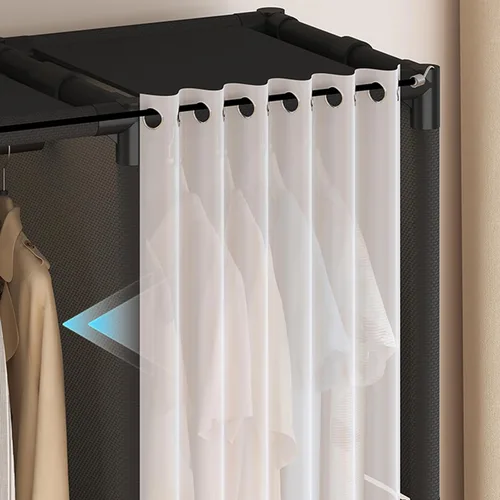 Miniatura 8 de Armario portátil para colgar ropa, armario de estilo japonés, perchero con 3 varillas para colgar, 9 estantes de almacenamiento, 56.2 pulgadas