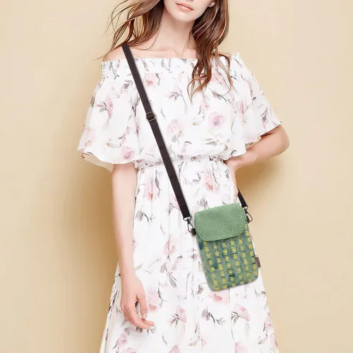 Miniatura 2 de WITERY Monedero pequeño de lona para teléfono celular, hecho a mano, lindo bolso cruzado para teléfono con correa ajustable para el hombro Agujero